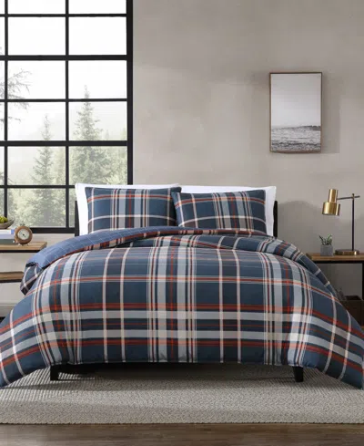 Eddie Bauer Shasta Lake Microsuede 3 Piece Duvet Cover Set, Full/queen In Medium Indigo