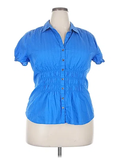 Pre-owned Eddie Bauer Short Sleeve Blouse In Blue