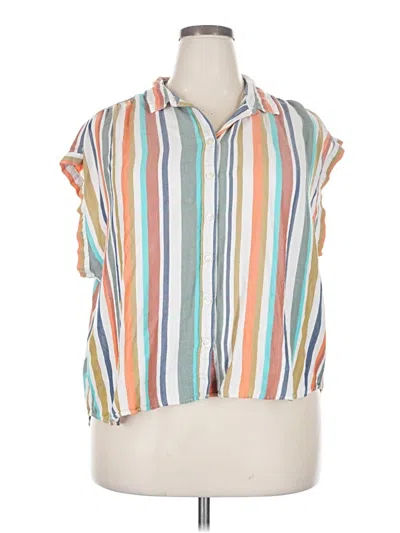 Pre-owned Eddie Bauer Short Sleeve Blouse In White