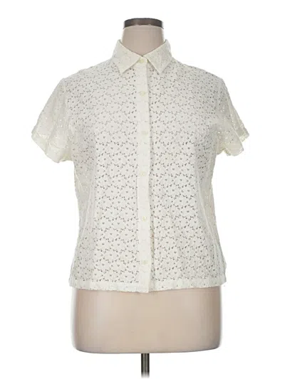Pre-owned Eddie Bauer Short Sleeve Blouse In White