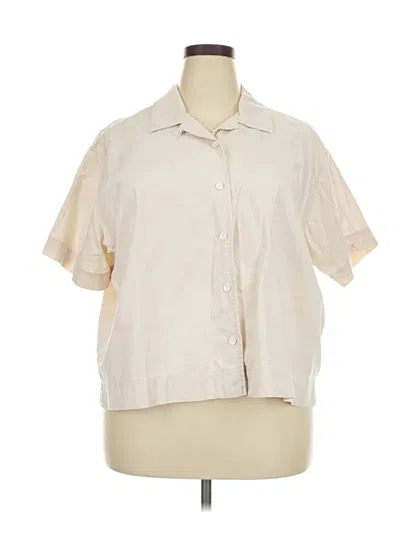 Pre-owned Eddie Bauer Short Sleeve Blouse In White