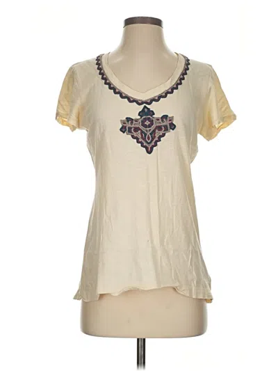 Pre-owned Eddie Bauer Short Sleeve Top Ivory Hearts Pattern Sweetheart Neckline Tops In White