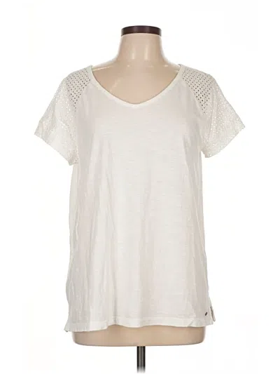 Pre-owned Eddie Bauer Short Sleeve Top Ivory V Neck Tops In White