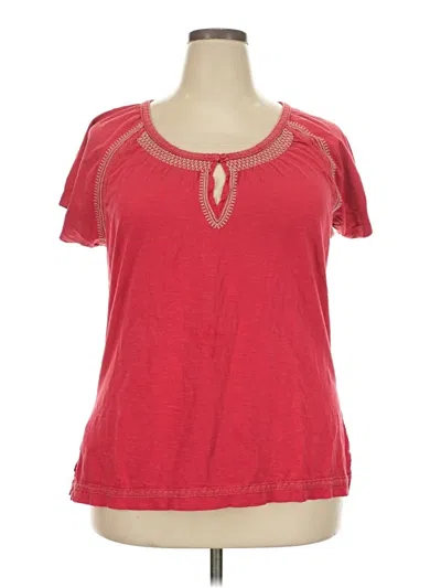 Pre-owned Eddie Bauer Short Sleeve Top Red Keyhole Neckline Tops