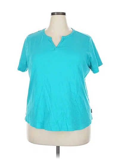 Pre-owned Eddie Bauer Short Sleeve Top Teal Keyhole Neckline Tops In Blue