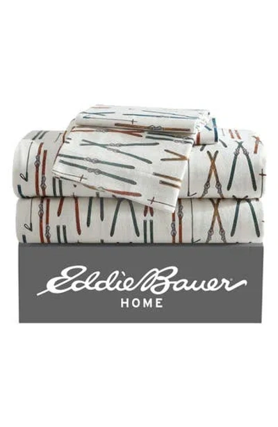 Eddie Bauer Ski Line Cotton Flannel Sheet Set In White
