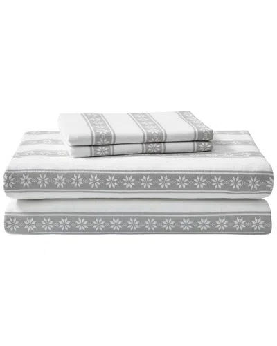 Eddie Bauer Snowflake Fair Isle 100% Cotton Flannel Sheet Set In Grey