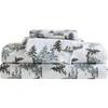 Eddie Bauer Snowy Pine Trees Cotton Flannel Sheet Set In Green