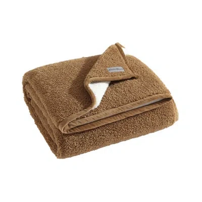 Eddie Bauer Solid Bi Colored Plush Sherpa Throw Blanket In Brown,ivory