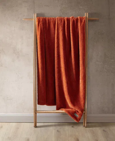 Eddie Bauer Solid Ribbed Super Soft Textured Throw Blanket Bedding In Spiced Orange