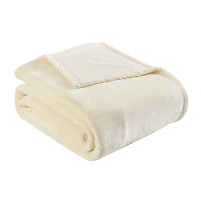 Eddie Bauer Solid Ultra Soft Plush Reversible Blanket In Ivory