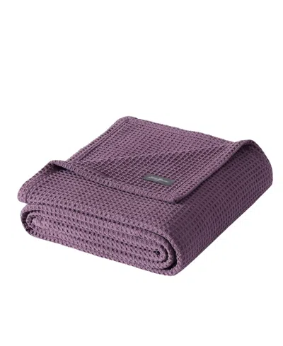Eddie Bauer Solid Waffle Cotton Reversible Blanket, Twin In Plum Grey