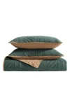Eddie Bauer Solid Washed Microfiber Quilt Set In Evergreen/brown