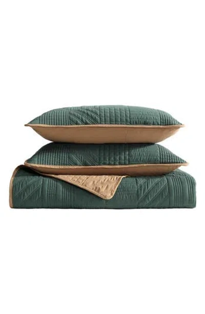 Eddie Bauer Solid Washed Microfiber Quilt Set In Evergreen/brown
