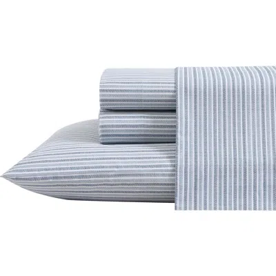 Eddie Bauer Ticking Stripe 200 Thread Count 100% Cotton Percale Sheet Set In Navy