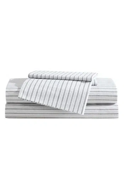 Eddie Bauer Ticking Stripe 200 Thread Count Cotton Percale Sheet Set In Dark Grey/light Grey