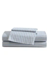 Eddie Bauer Ticking Stripe 200 Thread Count Cotton Percale Sheet Set In Navy Blue/green