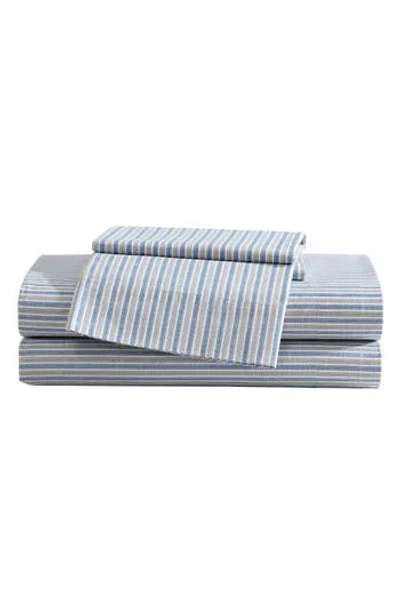 Eddie Bauer Ticking Stripe 200 Thread Count Cotton Percale Sheet Set In Blue