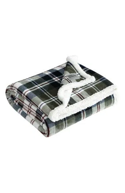 Eddie Bauer Trailhead Plaid Faux Shearling Throw Blanket In Green