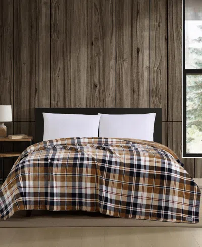 Eddie Bauer Trailhead Plaid Plush Reversible Blanket, King In Camel,navy