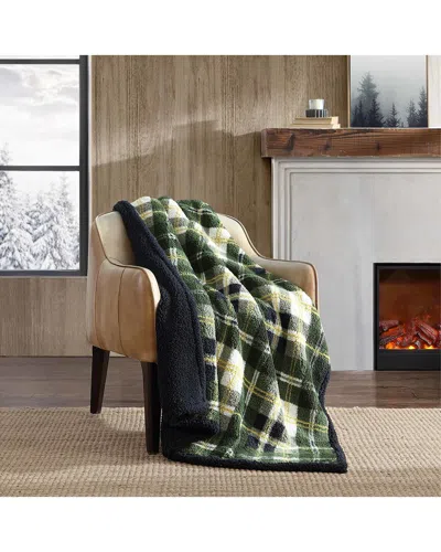 Eddie Bauer Trailhead Plaid Sherpa-reversible Throw Blanket In Green