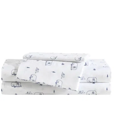 Eddie Bauer Travel Trailer Microfiber 3-pc. Sheet Set, Twin Xl In White,cosmo Blue