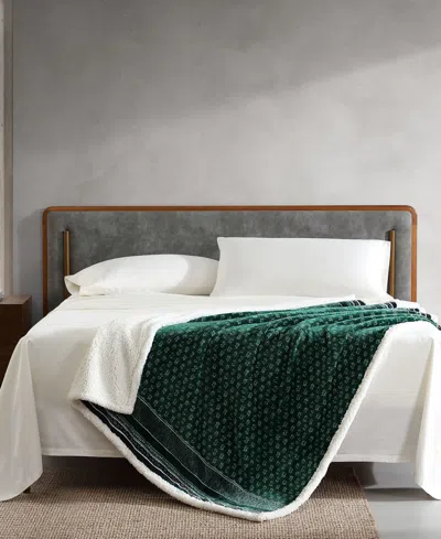 Eddie Bauer Ultra Soft Plush Sherpa Reversible Throw , 60" X 50" In Fair Isle Green