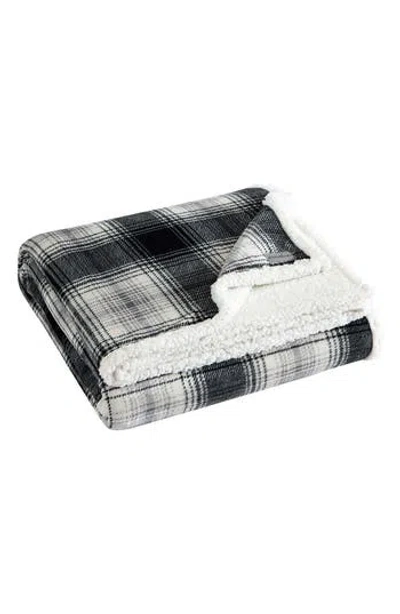 Eddie Bauer Vail Plaid Faux Shearling Throw Blanket In Gray