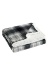 Eddie Bauer Vail Plaid Faux Shearling Throw Blanket In Grey