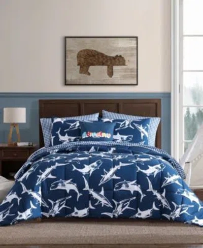 Eddie Bauer Vinny Shark Friends Microfiber Comforter Sets In Navy,white