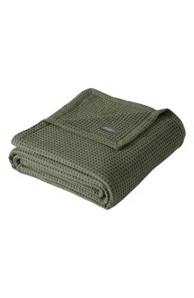 Eddie Bauer Waffle Knit Throw Blanket In Medium Green