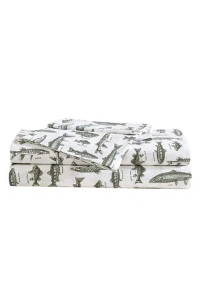 EDDIE BAUER EDDIE BAUER WES FISH 200 THREAD COUNT COTTON PERCALE QUEEN SHEET SET