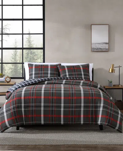 Eddie Bauer Closeout!  Willow Plaid Microsuede 3 Piece Duvet Cover Set, Full/queen In Dark Grey