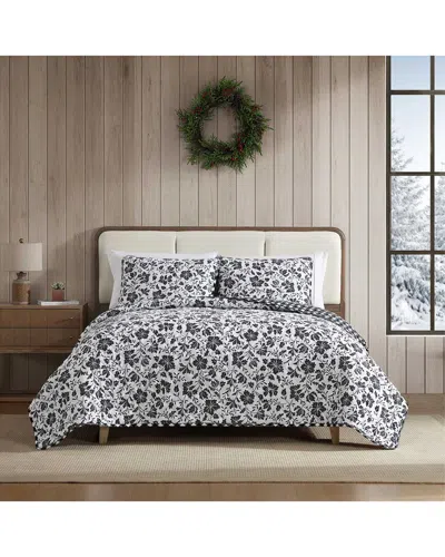Eddie Bauer Woodblock Floral Cotton Flannel Reversible Quilt Set