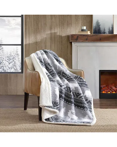 Eddie Bauer Woodland Fair Isle Sherpa-reversible Throw Blanket In Grey