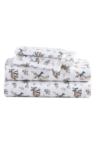 Eddie Bauer Woodland Friends Cotton Flannel Sheet Set In White