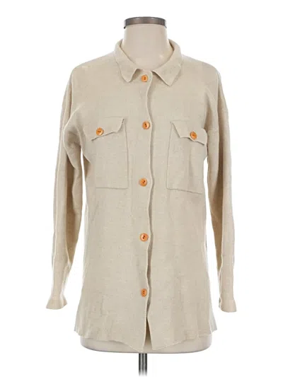 Pre-owned Eddie Bauer Wool Cardigan Sweater In Tan