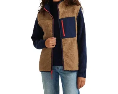 Eddie Bauer Zip Up Chilali Faux Shearling Fleece Vest In Navy Tan In Multi