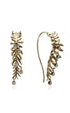 EDDIE BORGO 18K YELLOW GOLD WHITE DIAMOND FROND DROP EARRINGS