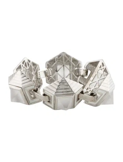 Pre-owned Eddie Borgo Caged Pyramid Bracelet, 7" In White