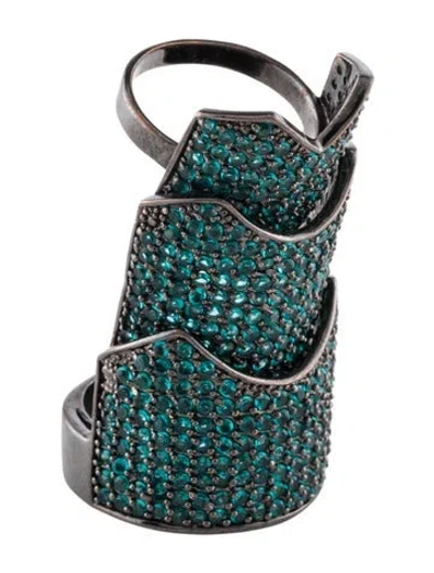 Pre-owned Eddie Borgo Crystal Pavé Hinged Plate Ring In Green