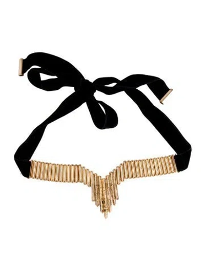 Pre-owned Eddie Borgo Crystal Twill Baguette| Black Velvet Collar Necklace, 44" In Multi