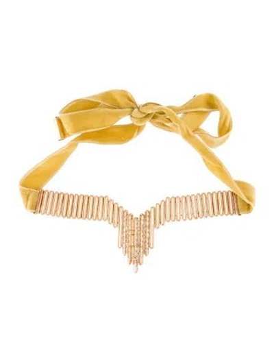 Pre-owned Eddie Borgo Crystal Twill Baguette L Amber Velvet Collar Necklace., 43.25" In Yellow
