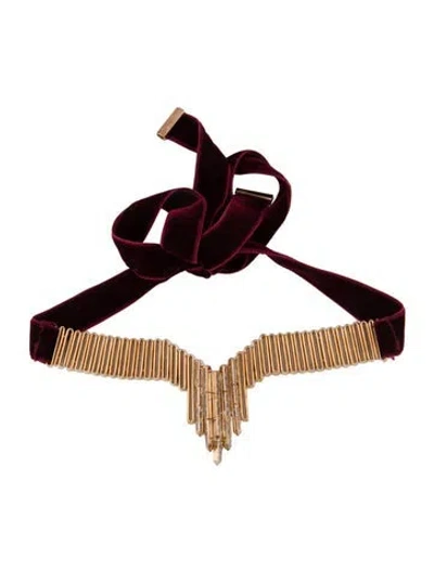 Pre-owned Eddie Borgo Crystal Twill Baguette Velvet Collar Necklace, 43.25" In Burgundy