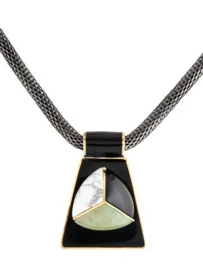 Pre-owned Eddie Borgo Enamel & Multi-stone Pendant Necklace, 16"