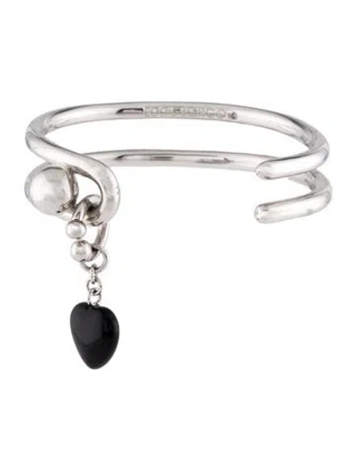 Pre-owned Eddie Borgo Heart Charm Cuff Bracelet, 5.75" In Multi