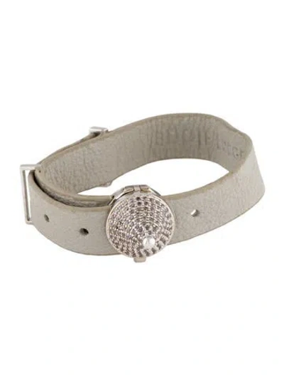 Pre-owned Eddie Borgo Leather & Crystal Clear Pave Cone Wrap Bracelet In Gray