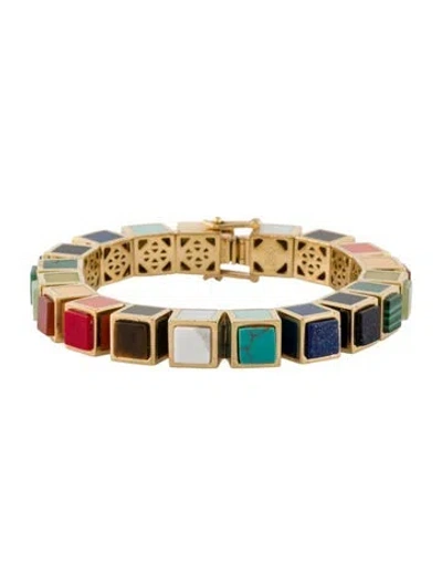 Pre-owned Eddie Borgo Multi-stone & Enamel Cube Link Bracelet, 6.75" In Black/blue/brown