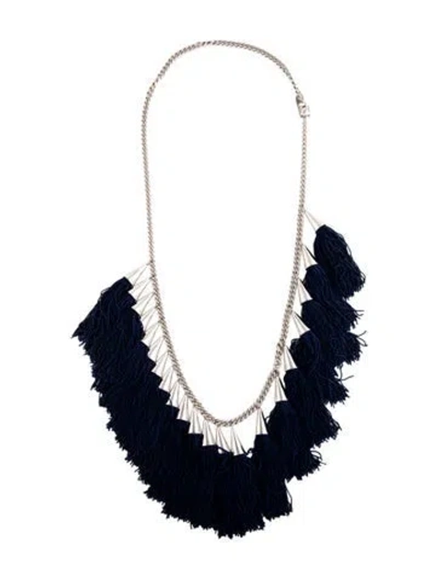 Pre-owned Eddie Borgo Silk Tassel Spray Necklace, 30" In Blue