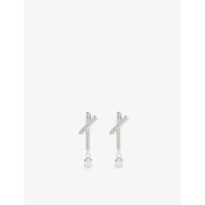Eddie Borgo Womens Pear Drop 925 Sterling Silver And Cubic Zirconia Earrings